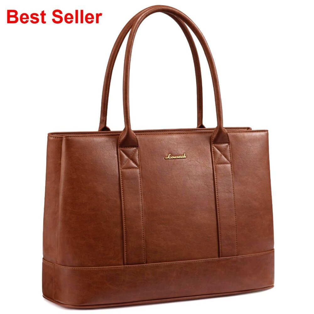 15.6 Inch Waterproof Leather Laptop Tote Bag, Large Capacity Business Shoulder